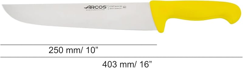 Fleischermesser mit Edelstahlklinge 250 mm - Professionelles Küchenmesser zum Schneiden von Fleisch, Fisch und Gemüse - Ergonomischer Griff aus Polyoxymethylen, Gelb, Serie 2900