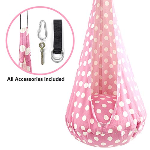 OUTREE Kids Pod Swing Seat Hammock, 100% Cotton Child Hammock Chair for Indoor and Outdoor use (White Circle) - Thumbnail 2
