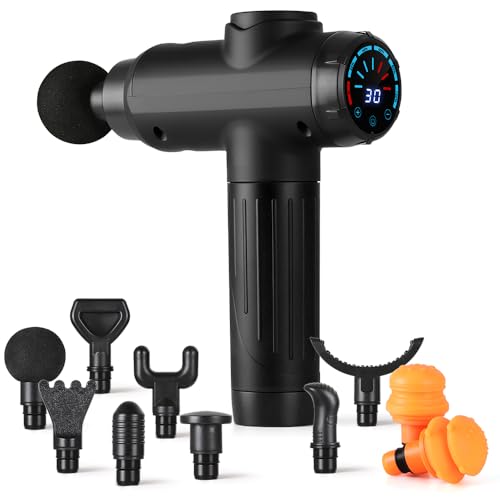 Pistola de Massagem YARUIKE, Massageador Muscular Elétrico Portátil com 10 Acessórios e 30 Velocidades, Preto