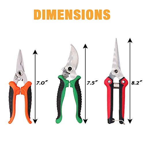 Steel Pruning Shears, Professional Gardening Shears, 3 Pcs Usefull Garden Trimming Scissor Set with Sharp and Durable Blades, Comfortable Handle, Safety Lock, Include a Storage Bag