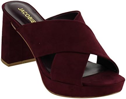 JACOBIES EF68 Women's Platform Criss Cross Block Heel Slide Dress Heels, Color:BURGUNDY, Size:8.5