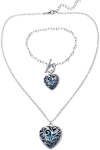 Cute Glow JewelryBig Heart Locket Glow In the Dark Necklace and Bracelet SET Polished Jewelry Pendant Steampunk Fairy Magical