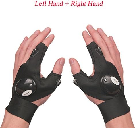 Whoishe Outdoor Fishing Gloves Multipurpose Fingerless LED Flashlight Gloves for Repairing and Working, Outdoor Activities, Rescue and Sporting (Left and Right Hand)