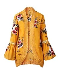 EIFFTER - Kimono de encaje con estampado floral para mujer, estilo bohemio