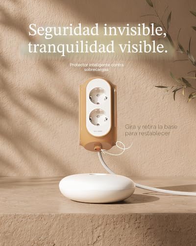 Regleta Torre 6 Tomas AC, 3680W/16A, Protector sobretensiones 1420J, Base con Peso 479 g Anti-vuelco, Cable 2 m, protección sobrecarga (Gris Basalto)