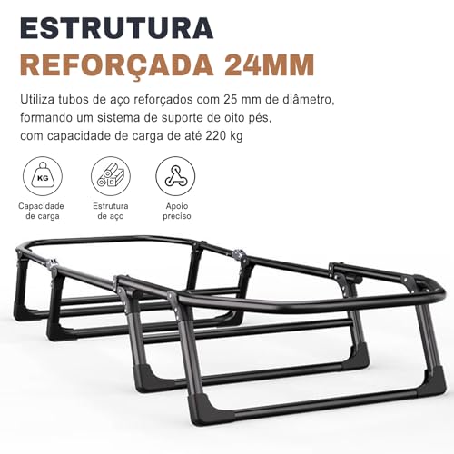 Cama Dobrável de Solteiro com Colchão Integrado, Estrutura de Aço Reforçada de 24mm e Suporte para até 220kg, Tecido de Linho e Oxford, Design de 8 Pés