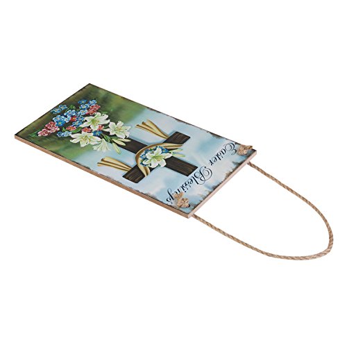OULII Easter gift Happy Easter Plaque Wooden Hanging Plaque Festival Wall Door Decorative Sign Hanger Home Decoration Photo Props Favors (Easter Blessings) - Thumbnail 3