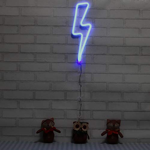 Neon Night Light Blue Lightning Bolt Battery and USB Powered Wall Art LED Decorative Lights for Living Room Man' Cave Games' Room Party Decoration(NELNBB)