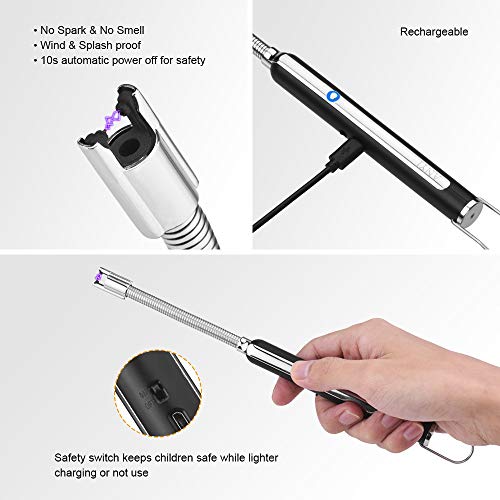 ANYI Arc Lighter, USB Rechargeable Electric Lighters with 360°Flexible Longer Neck and Safety Switch, Flameless & Windproof, Plasma Beam Lighter for Candle BBQ Fireworks Camping