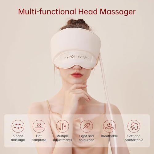 Beauenty Electric Airbag Head Massager, Air Compression Headband Scalp Massager Helmet with 3 Modes 5 Heating, Adjustable Size, For Stress Relief and Headaches