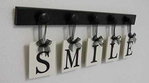 Dentist Gifts, Dentistry Sign, Dentist Office Art, Wooden Hanging Ribbon Sign - SMILE - Set Includes Wooden Hooks - Personalized Name or Word Signs in Black
