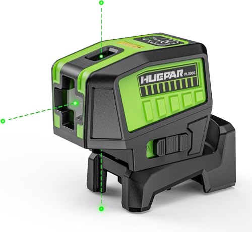 Huepar 3 Point Laser Level, Self Leveling Plumb Dot Laser with Magnetic Base, 98-165Ft Green Laser Alignment Tool for Framing, Electrical & DIY – PL300G