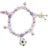 Girls Enamel Soccer Ball Silvertone Pastel Beaded Charm Bracelet