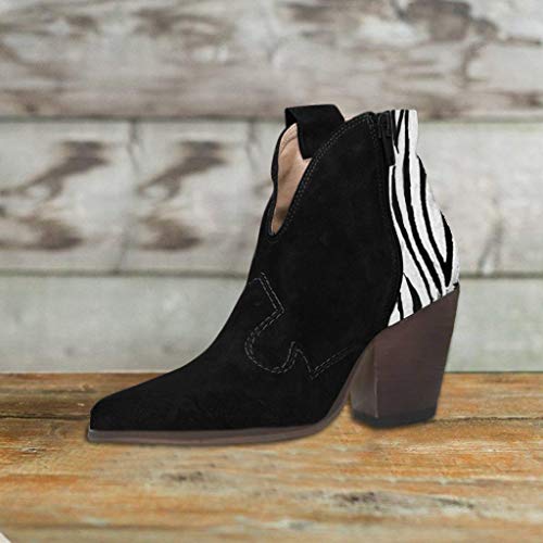 Aunimeifly Stylish Ladies Pointed Toe Booties Women's Zebra Pattern Bare Boots Casual Side Zipper Ankle Shoes(US:7.5-8,Black) - Thumbnail 5