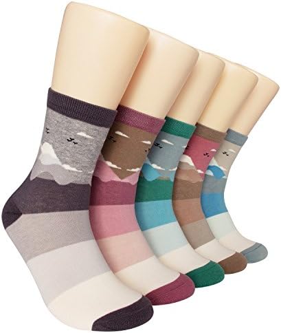 Women's 10 Pack Combed Cotton Crew Socks with Multicolored Fun Design, Medium Thickness
