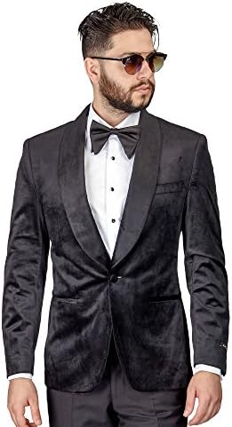 AZAR MAN Slim Fit 1 Button Velvet Shawl Dinner Jacket