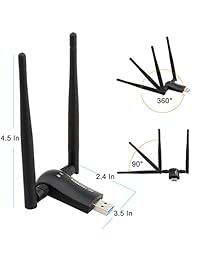 Techkey   Adaptador inalámbrico USB WiFi, 1200 Mbps, correa doble, 2,4 GHz 300 Mbps, 5 GHz 867 Mbps, alta ganancia, doble red de 5 dBi, WiFi, USB 3.0, para ordenador portátil de sobremesa con Windows 10 8 7 XP, Mac OS X, Linux, Raspbian