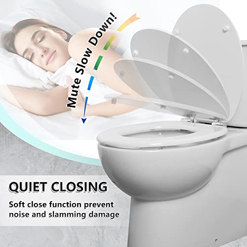 Angel Shield White Wooden Toilet Seat Antibacterial Adjustable Hinges Toilet Seat Fits Never Slips for Bathroom with Soft Close and Quick Release for Easy Clean and Assembly (Soft Close, White)