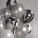 Mayen 40 Pcs 12 Inch Black Silver White Balloons Set, Silver Confetti and Black Agate Marble, Silver and White Latex Balloons for Wedding Baby Showers Graduation Birthday Party Decoration Backdrop