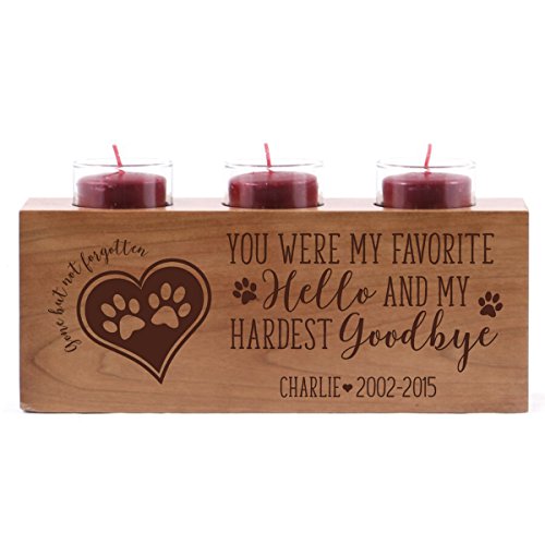 LifeSong Milestones Personalized Pet Memorial sympathy candle holder custom engraved pet bereavement loss home decoration cherry wood for for beloved pet 10