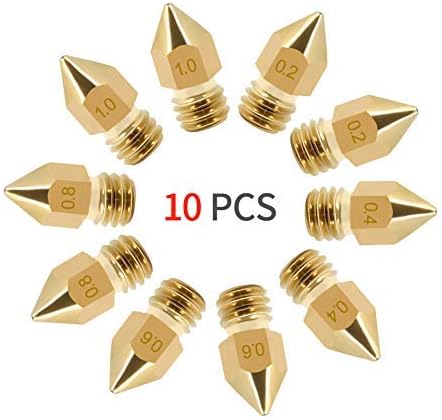 3D Printer 10pcs Upgrade Wear Resistant MK8 Extruder Nozzle for Creality Ender 3 Ender5 CR-10 CR-10S S4 S5 Anet A8 5 Different Size 0.2mm, 0.4mm, 0.6mm, 0.8mm,1.0mm