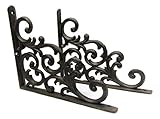 Cast Iron Shelf Brackets Braces 9.25 x 7.5 Inch Rustic Antique Scroll Style Set of 2