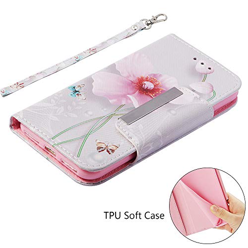 JanCalm iPhone 7 8 Wallet Case [Folio Cover][Stand Feature] Premium [Flower] Pattern iPhone 7/8 (4.7 inch) Credit Card Flip Case Protective PU Leather with Card Slot + Wrist Strap + Crystal Pen