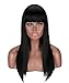 Kalyss Long Black Wigs with Hair Bangs for Women Silky Straight Heat Resistant Yaki Synthetic Hair Wigs (Black #2)