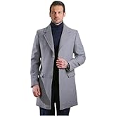 Bright Moons Men's Single Breasted Wool Blend Overcoat, Winter Long Trench Coat, Classic Notched Lapel Collar with Pockets