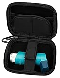 Sturdy Hardwearing Black Twin Zip Hard Carry / Storage Case with Belt Clip for Blue Inhalers Relievers for Asthma - by DURAGADGET