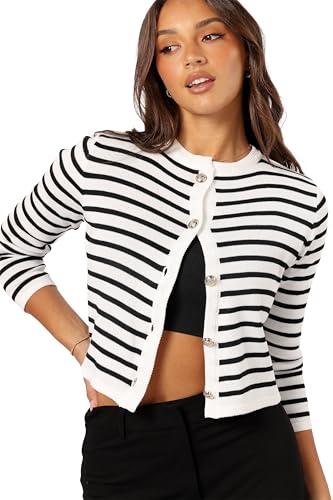 Petal & Pup Cynthia Striped Button Front Cardigan - Black/Cream L