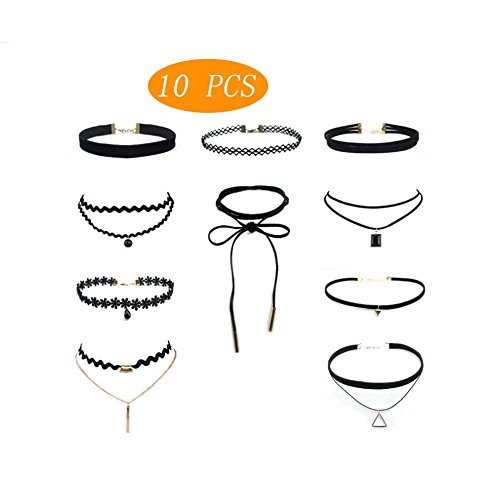 HongNi 12 PCS Women Girls Fashion Elastic Choker Classic Necklace Set Tattoo Lace Adjustable Collars (10 PCS)