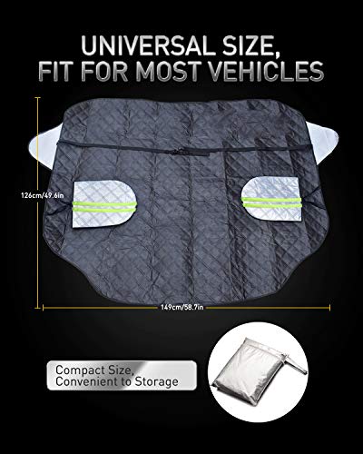 LESAUCE Magnetic Windshield Cover with Side Mirror Covers, 4-Layer Protector for Sun, Snow, Frost, Keeps Ice & Snow Off, for Most Car Truck SUV Van
