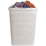 Mind Reader Basket Laundry Hamper with Cutout Handles, Washing Bin, Dirty Clothes Storage, Bathroom, Bedroom, Closet, 40 Liter, Ivory