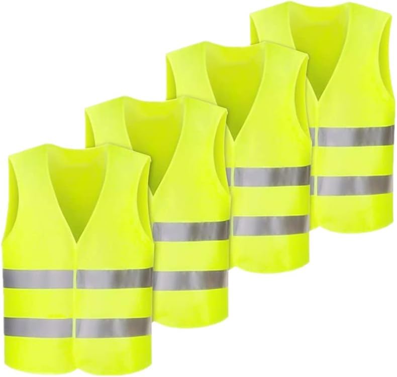 Anlising 4PCS High Visibility Safety Vests,Hi Vis Safety Vests with 2 Reflective Stripes,Night Workwear Reflective Vest,Reflective Jackets Waistcoat,for Running,Biking,Surveyor and Traffic Work