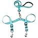 DCBARK Tangle Free Double Dog Leash, No Tangle Adjustable Length Lead with Comfortable Padded Handle for 2 Dogs (M, Turquoise)