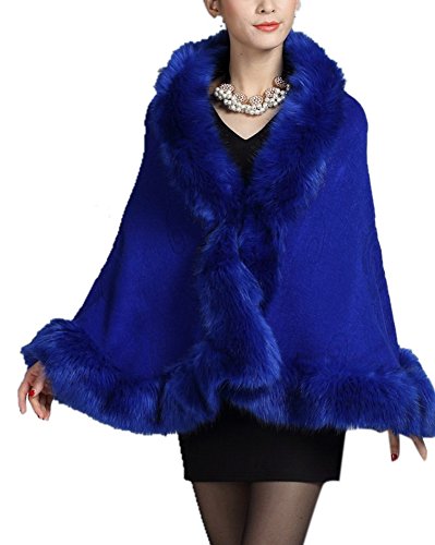 Lingswallow Women's Elegant Faux Fox Fur Shawl Cloak Cape Winter Coats Black Lingswallow Women's Elegant Faux Fox Fur Shawl Cloak Cape Winter Coats Black