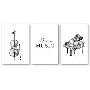 3 Piece Canvas Wall Art Piano Cello Music Painting Artwork for Home Decor Framed - 16"x24" x 3 Panels