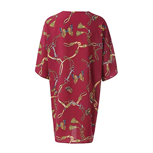 Women Butterfly Prints Open Cape Casual Blouse Kimono Cardigan with Bohemian Floral Print - Thumbnail 5