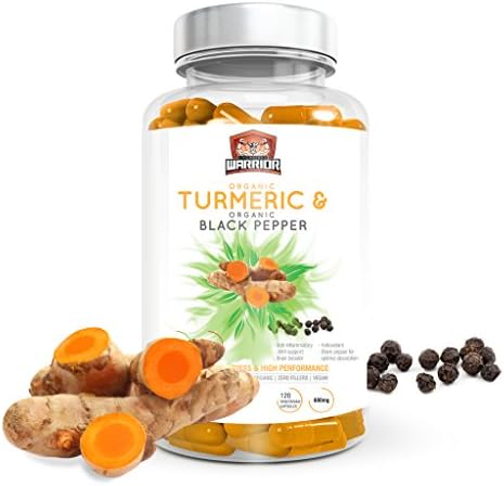 Organic Turmeric Curcumin Capsules with Black Pepper for Enhanced Absorption 120 Veg. Capsules by Unchained Warrior® | High Strength | Joint Pain and Arthritis Relief | Soil Association Certified