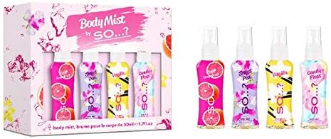 Body Mist By So…? Womens Mini Body Mist Gift Set, with Red Velvet, Vanilla, Candy Floss & Sweet Pea, Fragrance Spray Set (4x50ml)
