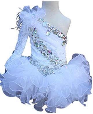 HuaiLian Baby Girls One Shoulder Crystal Lace Toddler National Pageant Dresses 4T