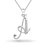 Bling Jewelry 925 Silver CZ Cursive Initial Letter Alphabet Necklace 16in