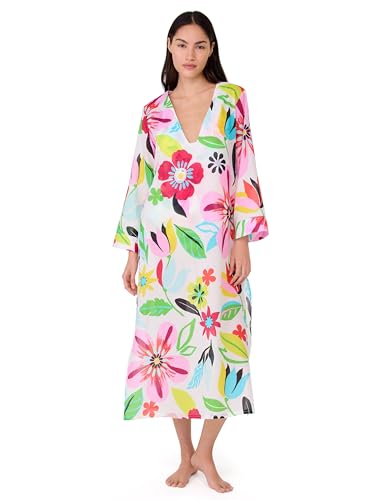 kate spade new york Safari Floral V Neck Caftan Coverup, Cream, Small at Amazon