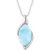 Beaux Bijoux Larimar Necklace for Women – Natural Larimar Pendant Necklace in 925 Sterling Silver – Caribbean Blue Gemstone - Unique Jewelry Gift