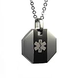 My Identity Doctor - Medical Alert Necklace with Pendant - Custom Engraving for Diabetes Warfarin Dialysis Stroke Pacemakers - Black Stripe 22in -56cm Chain