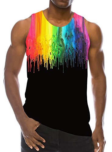 RAISEVERN 3D Melting Black Tie Dye All Over Print Funny Pattern Realistic Underwaist Gym Tank Tops for Men, Large, Black