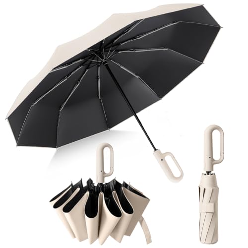 ICHIDO Paraguas Plegable Automático con Hebilla de Anillo, Paraguas de Bolsillo para Lluvia y Sol, Sombrilla Reforzada Resistente al Viento con Protección UV, Portátil para Hombres y Mujeres