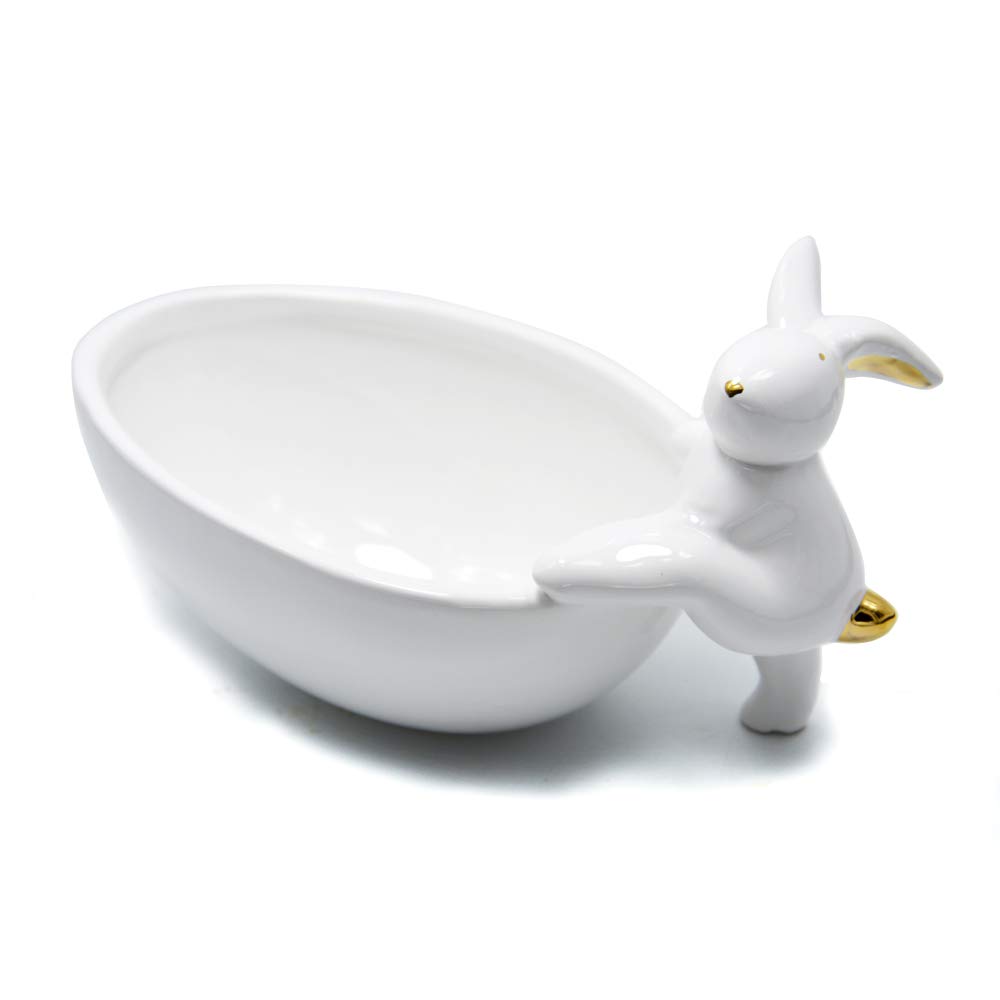 Decor Ceramic Ring Dish Centerpiece Fruit Bowl Plate Rabbit Bunny Candy Dishes Storage Key Tray for entryway Snack Bowl Jewelry Dessert Creative Decoration Serving Gift(Climbing Rabbit)