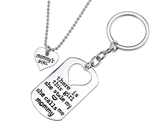 Mother Gifts from Daughter, Mother Daughter Keychain Jewelry Mommy Girl Necklace Set by ROYI,Mothers' Day Gift, Present